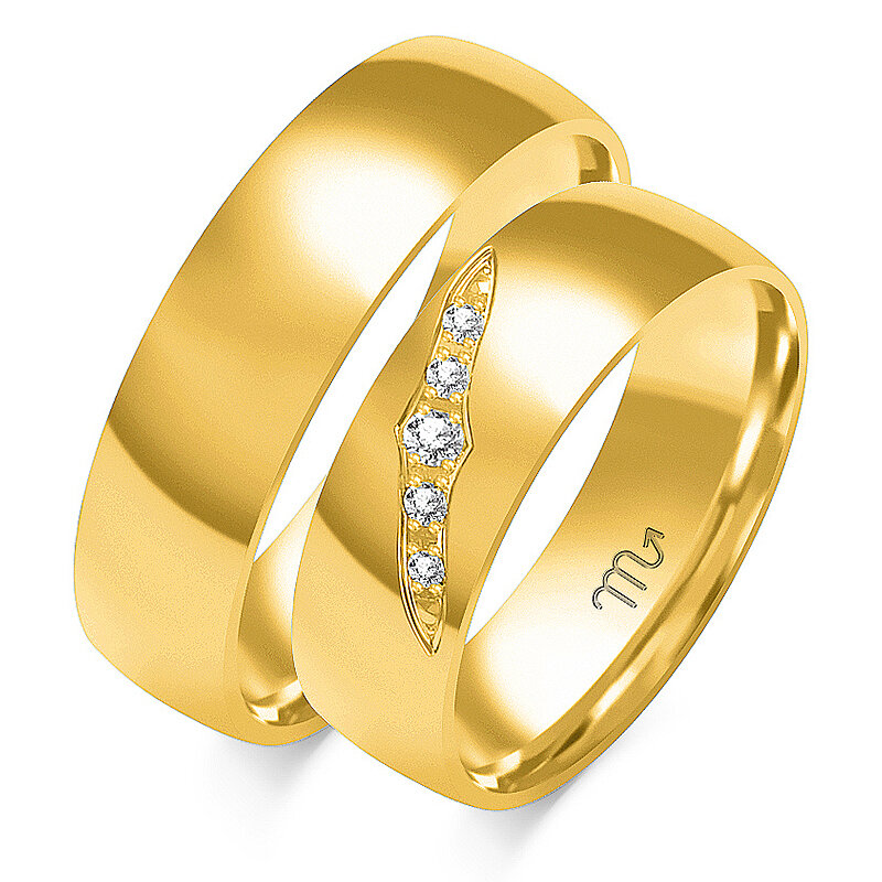 Poročni prstani s pol okroglim profilom, klasični sijoči