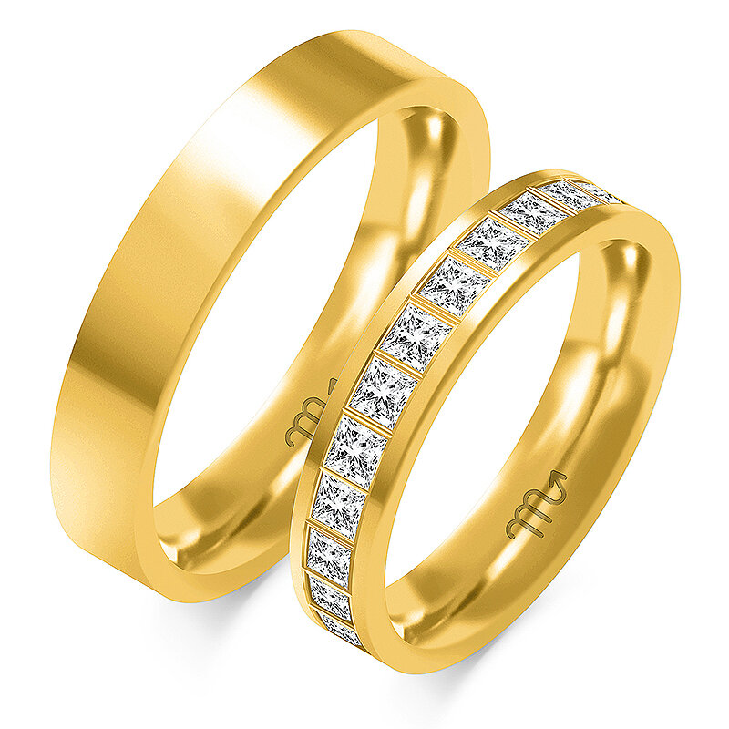 Poročni prstani z okrasnimi kamenčki in ravnim profilom