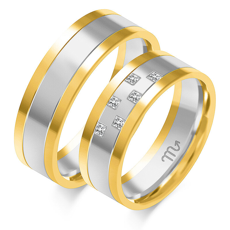 Poročni prstani z ravnim profilom in kamenčki
