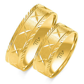 Sandblasted wedding rings with shiny engraving