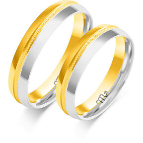Shiny two-tone gold hoops with engraving
