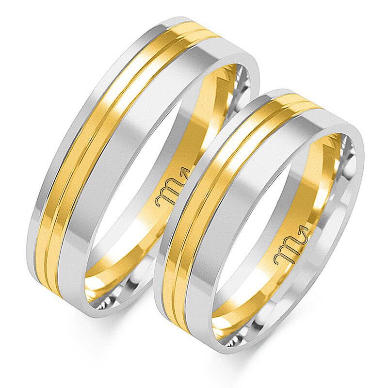 Shiny wedding rings with a flat profile