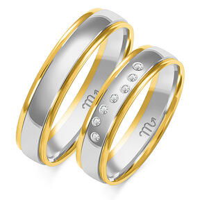 Shiny wedding rings with rhinestones and a phased profile