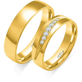 Shiny wedding rings with rhinestones and a semi-round profile
