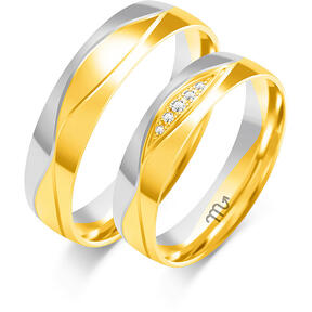 Shiny wedding rings with rhinestones and engraving