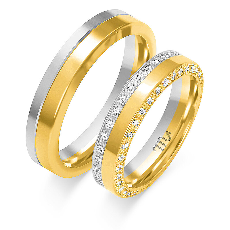 Shiny wedding rings with rhinestones