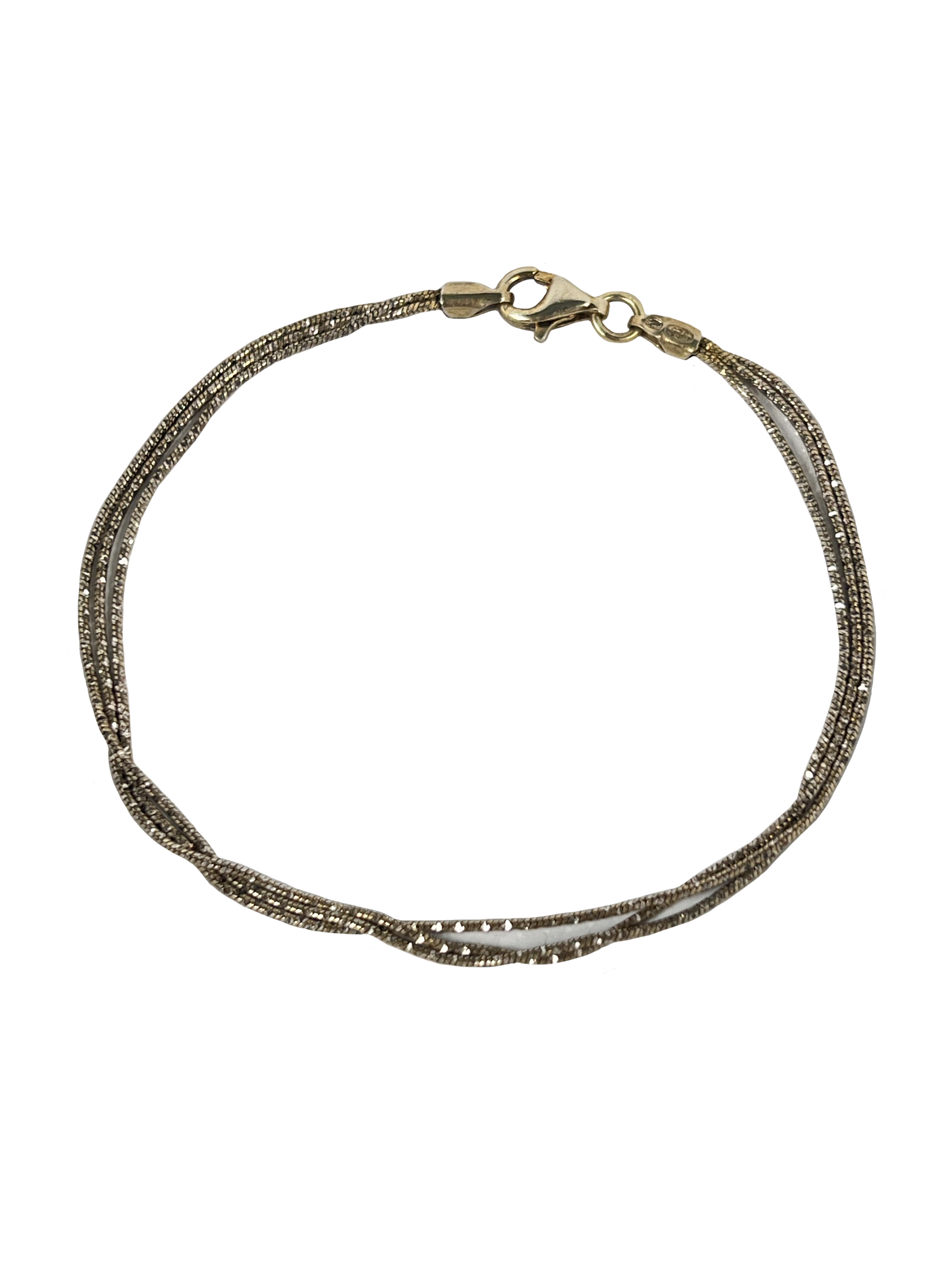 Silver bracelet triple chain with surface treatment