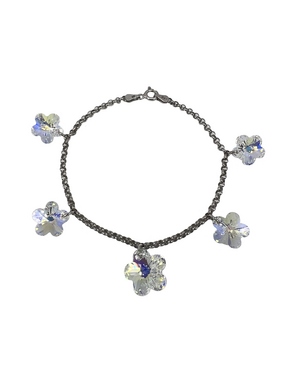 Silver bracelet with Ab crystals in the shape of flowers