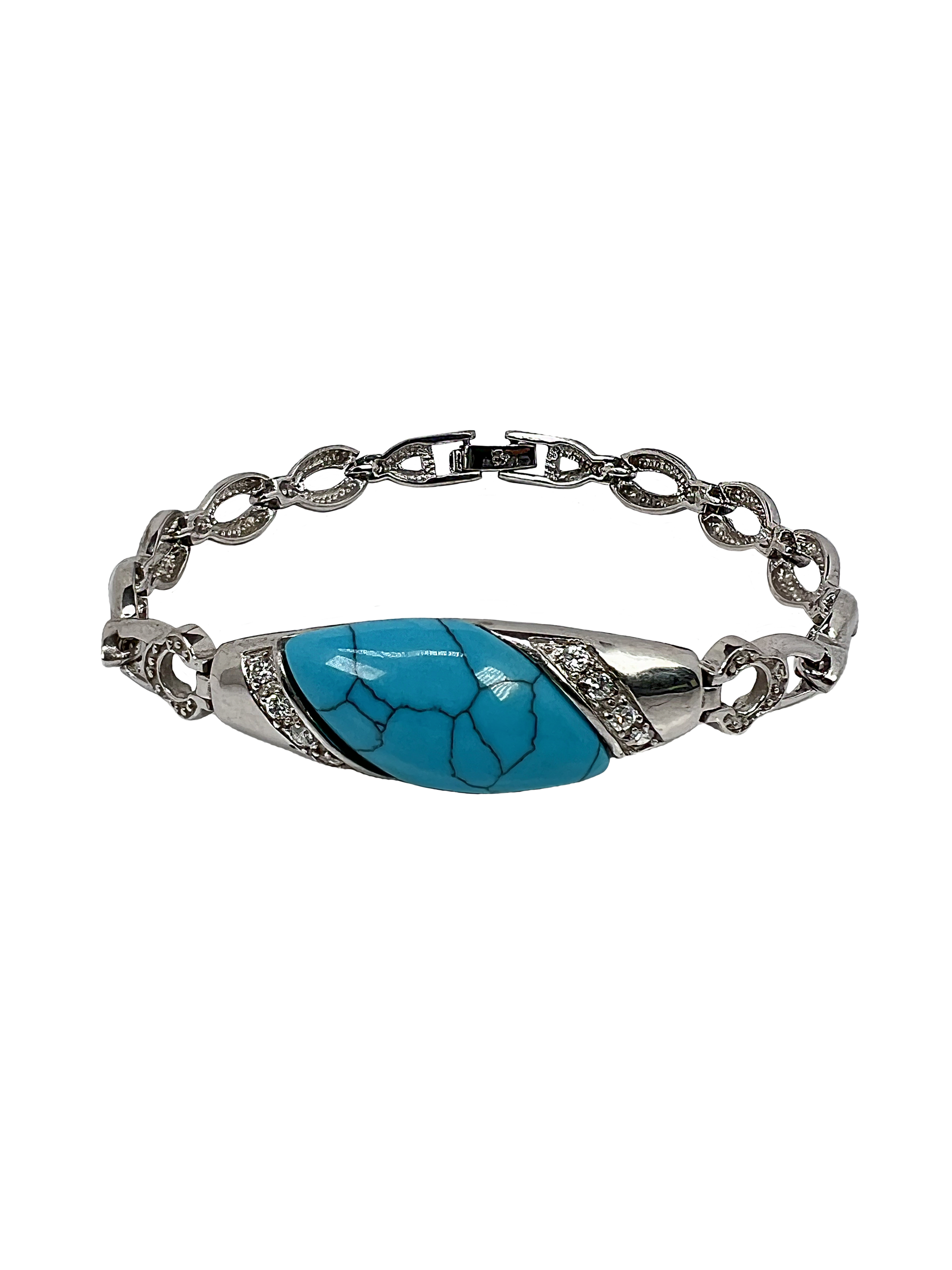 Silver bracelet with blue stone and clear crystals