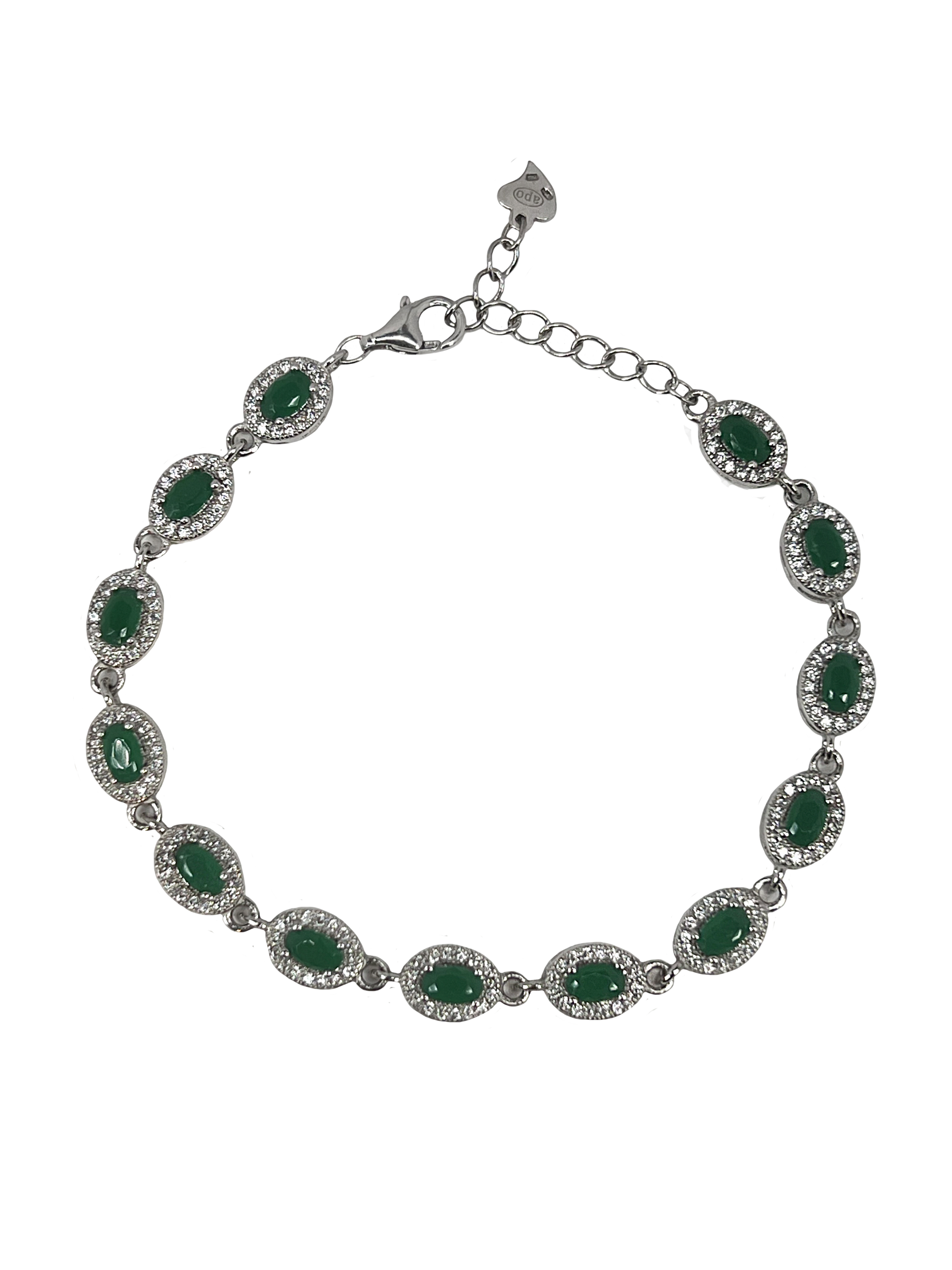 Silver bracelet with crystals and green stones