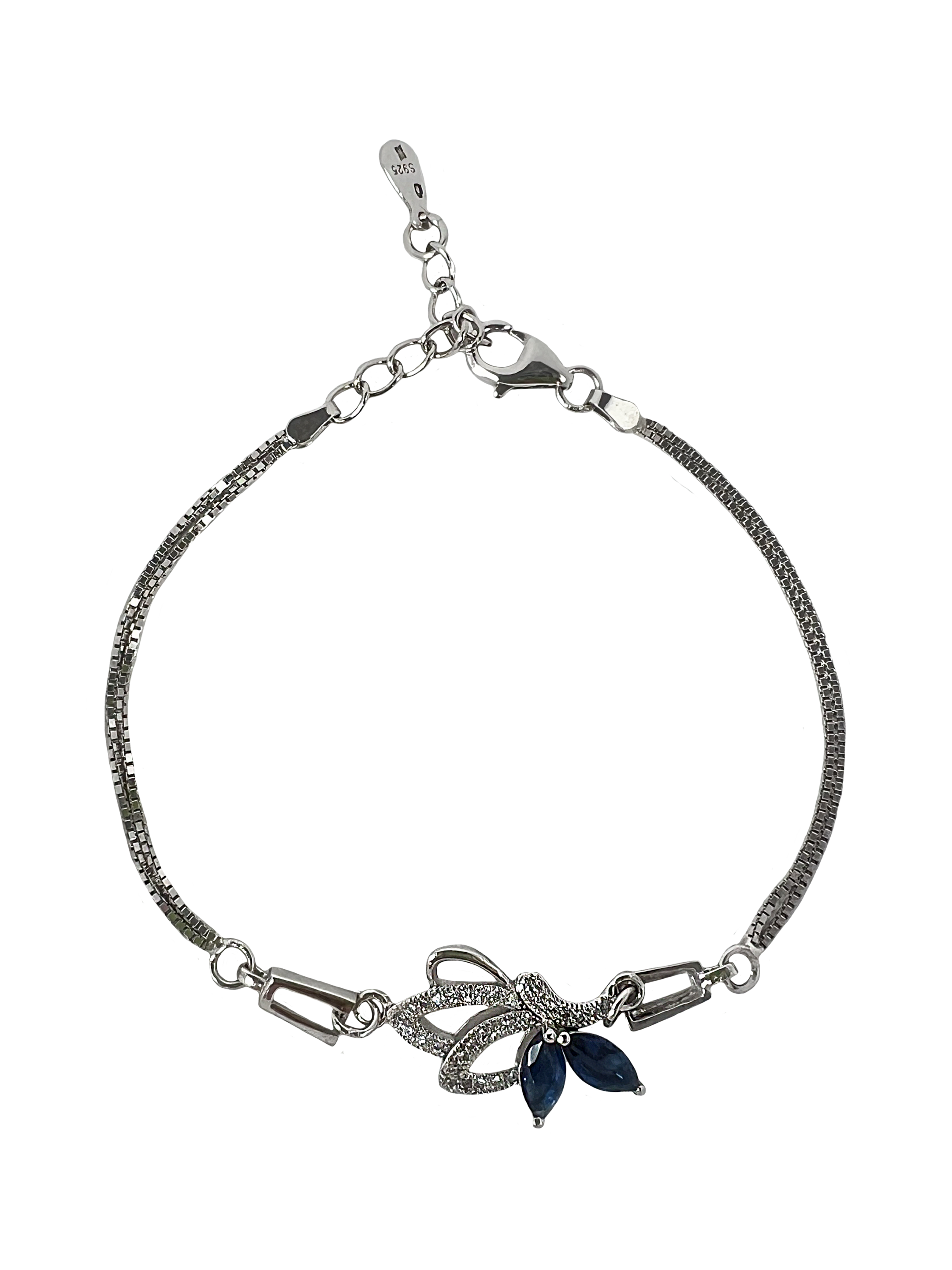 Silver bracelet with dark blue crystals