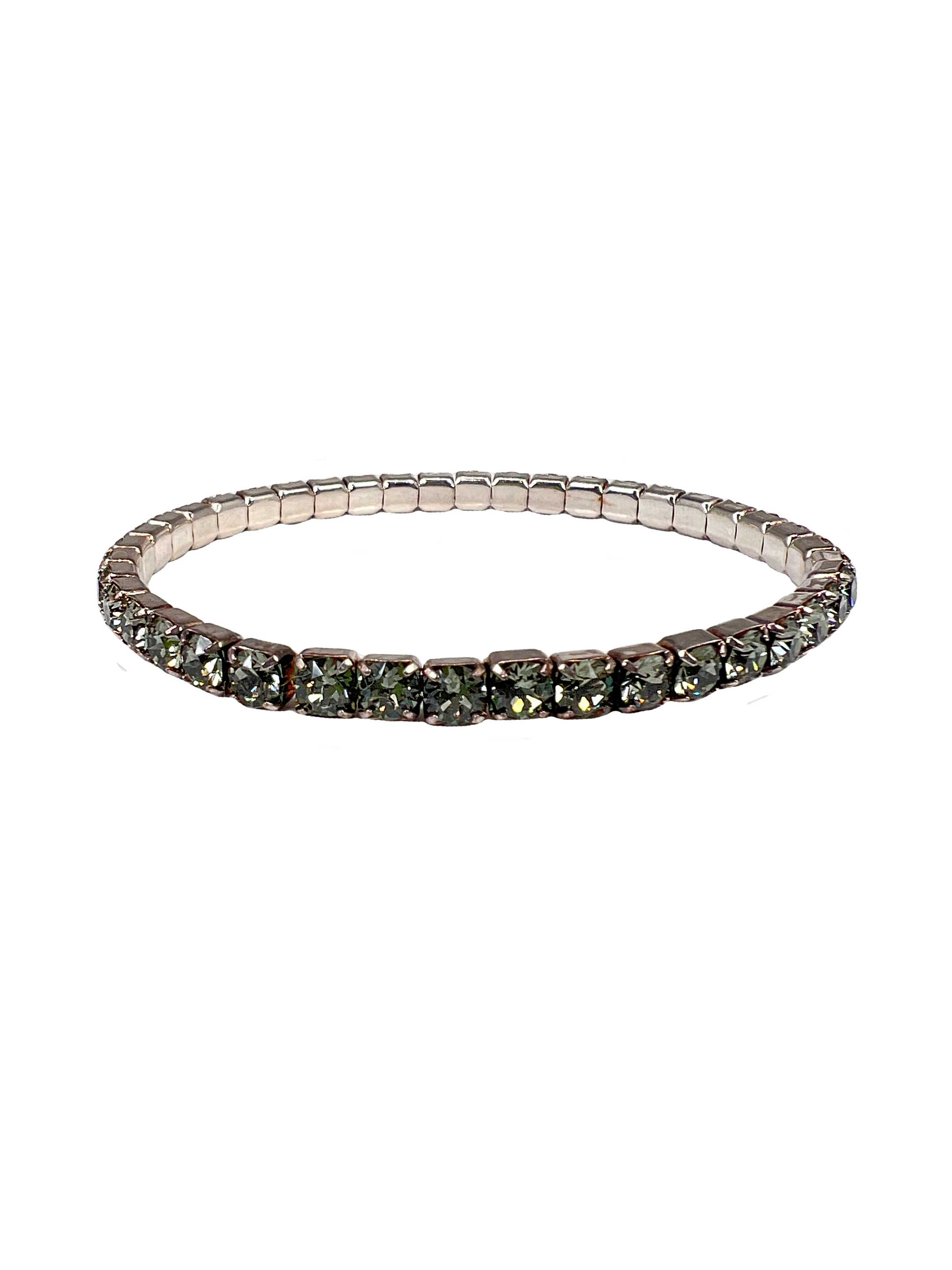Silver bracelet with dark green crystals