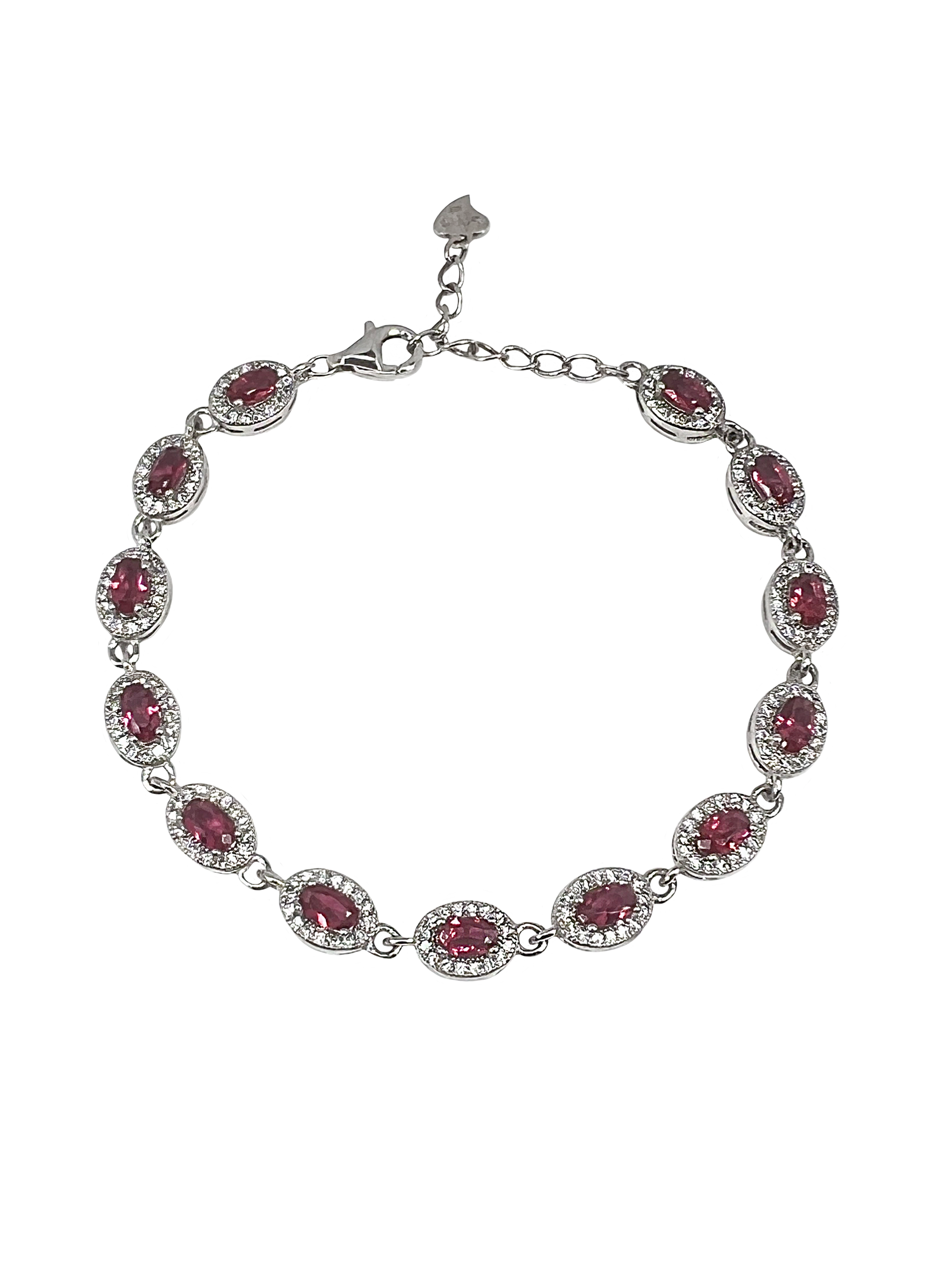 Silver bracelet with dark pink zircons