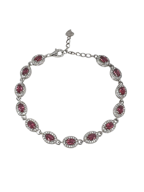 Silver bracelet with dark pink zircons