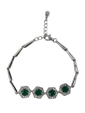 Silver bracelet with green crystals