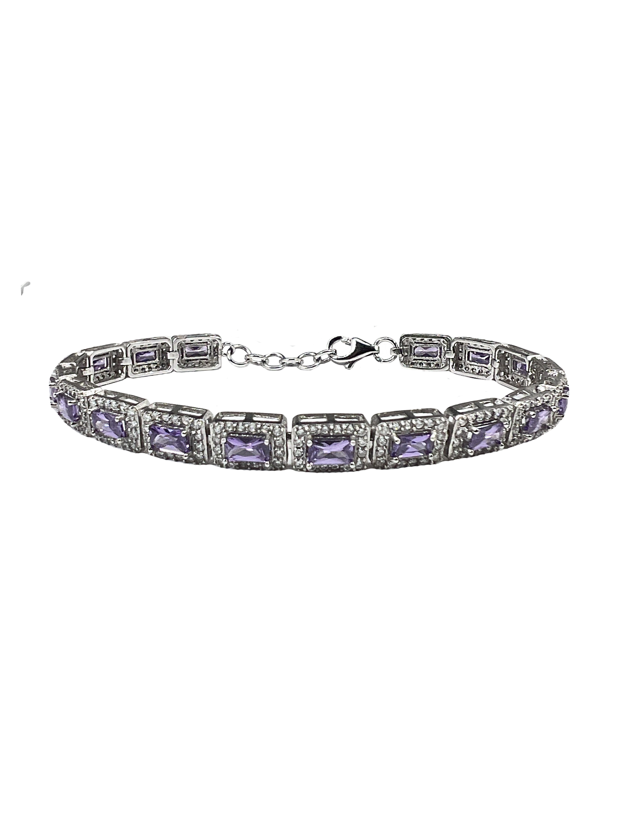 Silver bracelet with purple crystals