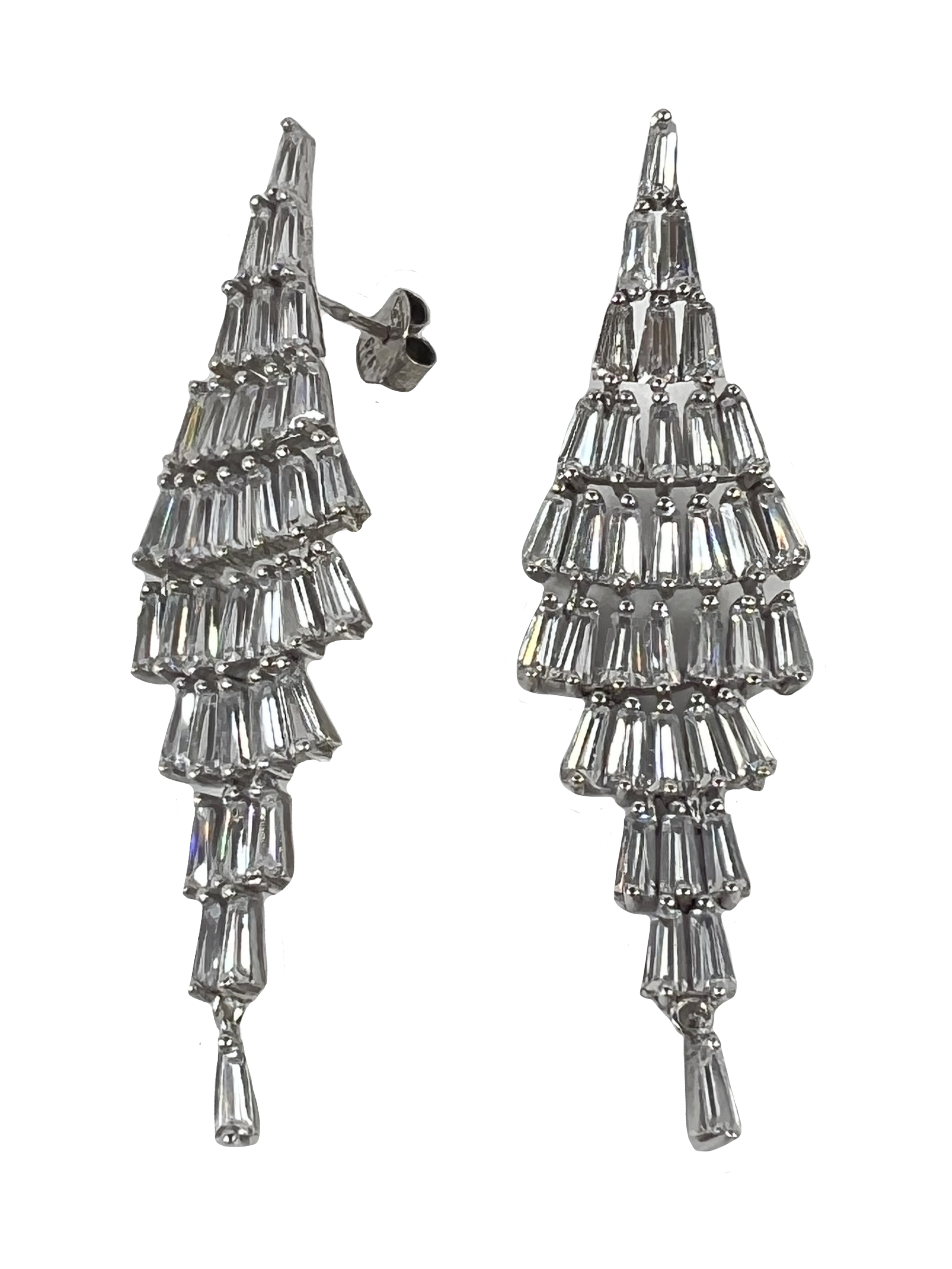 Silver earrings hanging with crystals