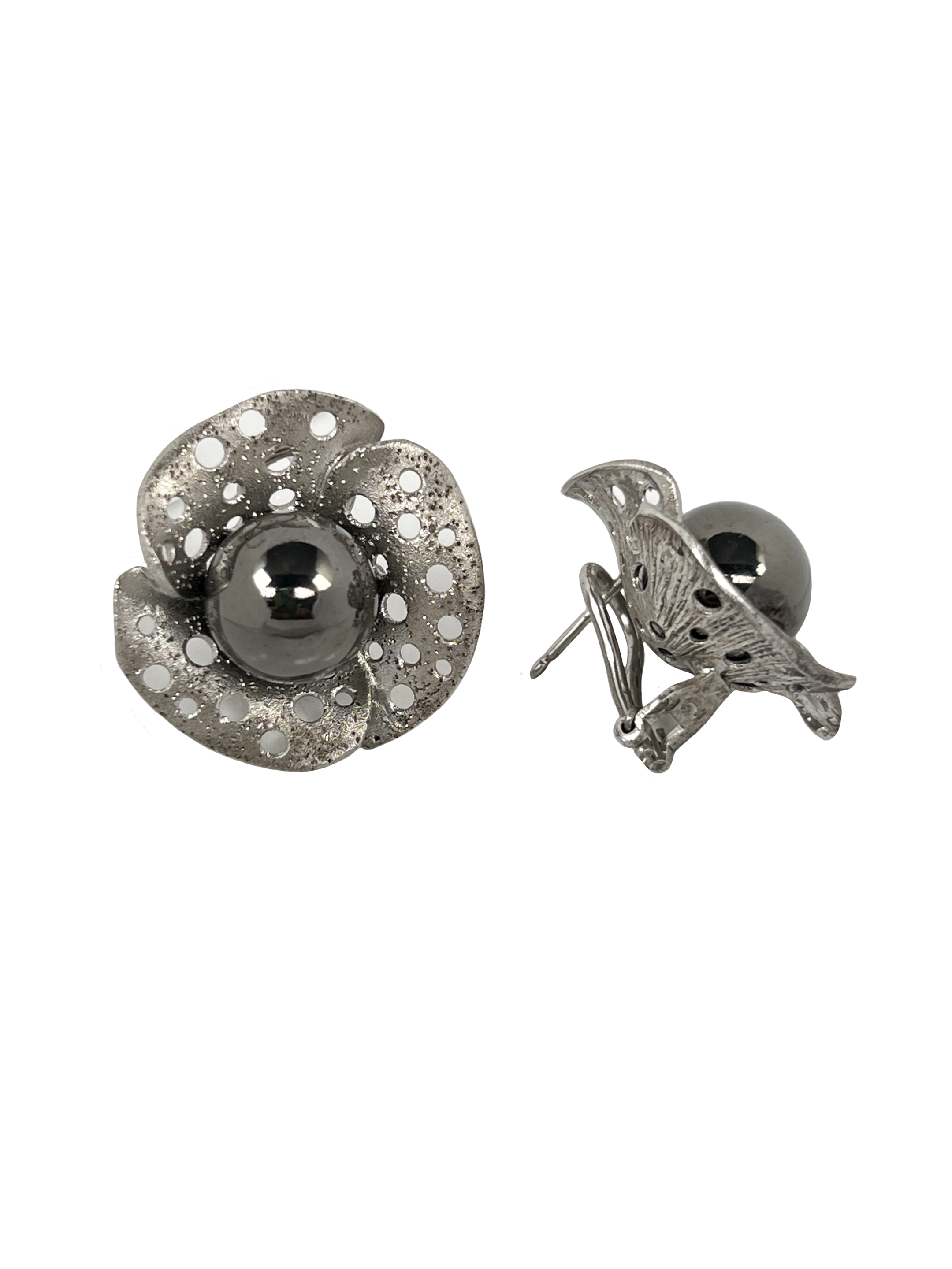 Silver earrings in the shape of a flower
