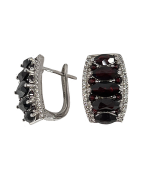 Silver earrings with garnets and crystals