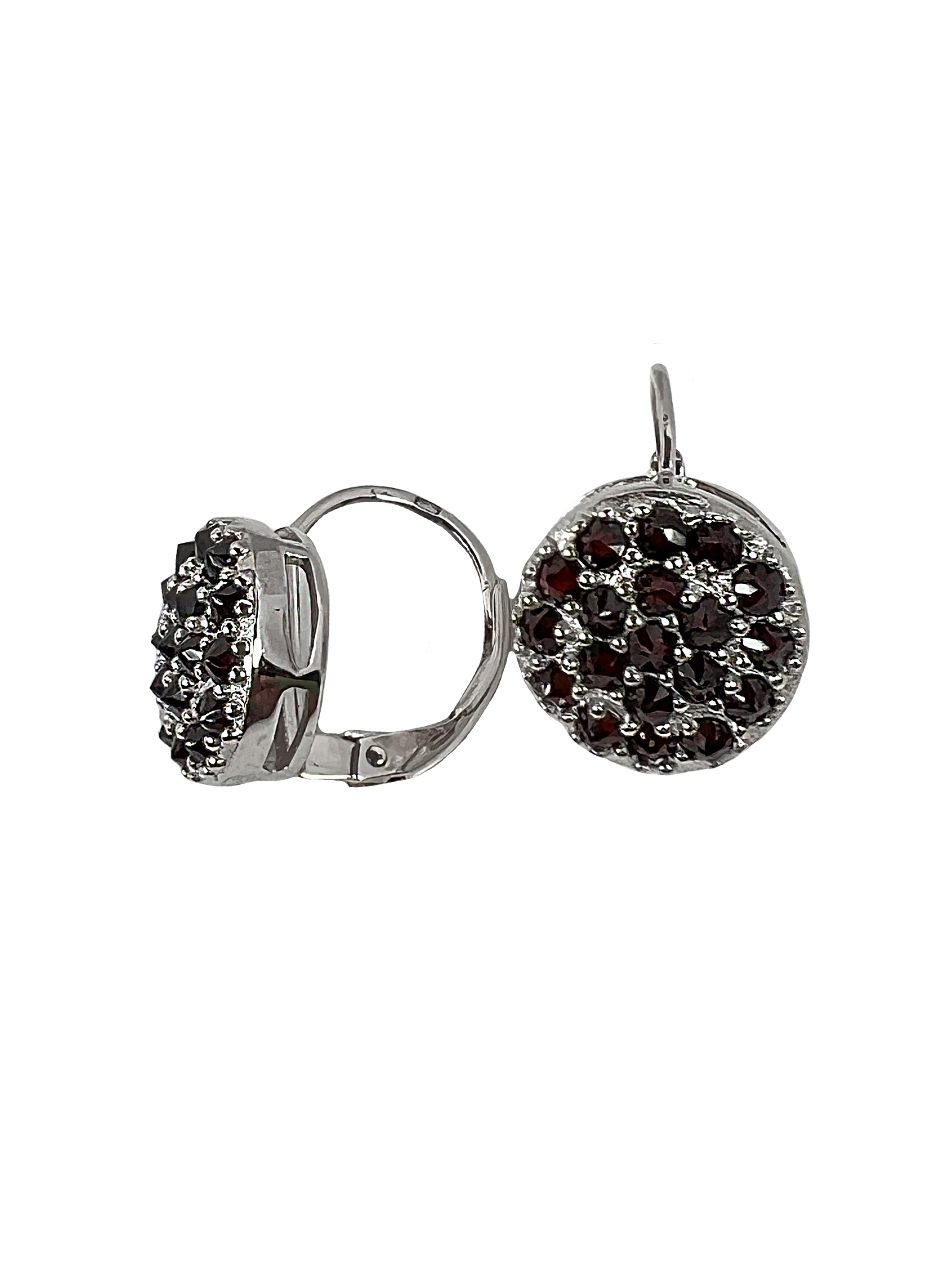 Silver earrings with garnets and crystals