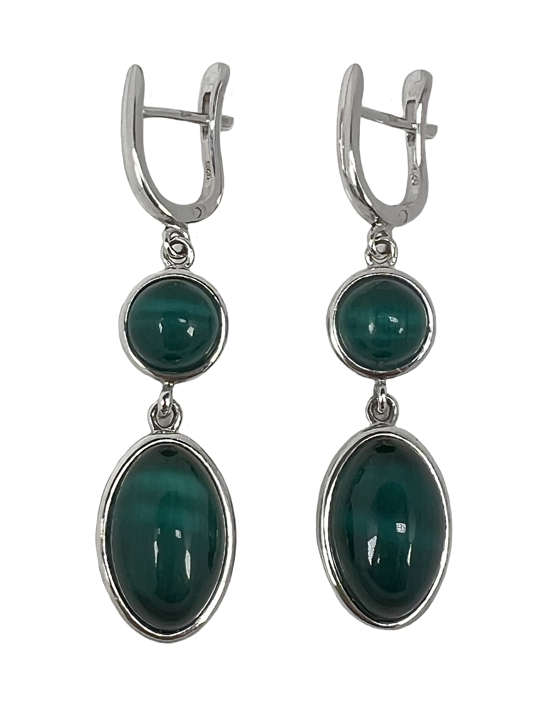 Silver earrings with green stones