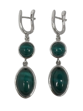 Silver earrings with green stones