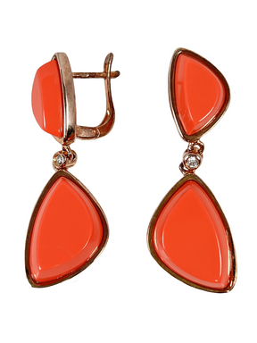 Silver earrings with surface treatment and orange stones
