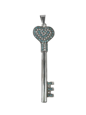 Silver heart key pendant with crystals
