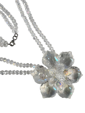 Silver necklace made of crystals with a flower