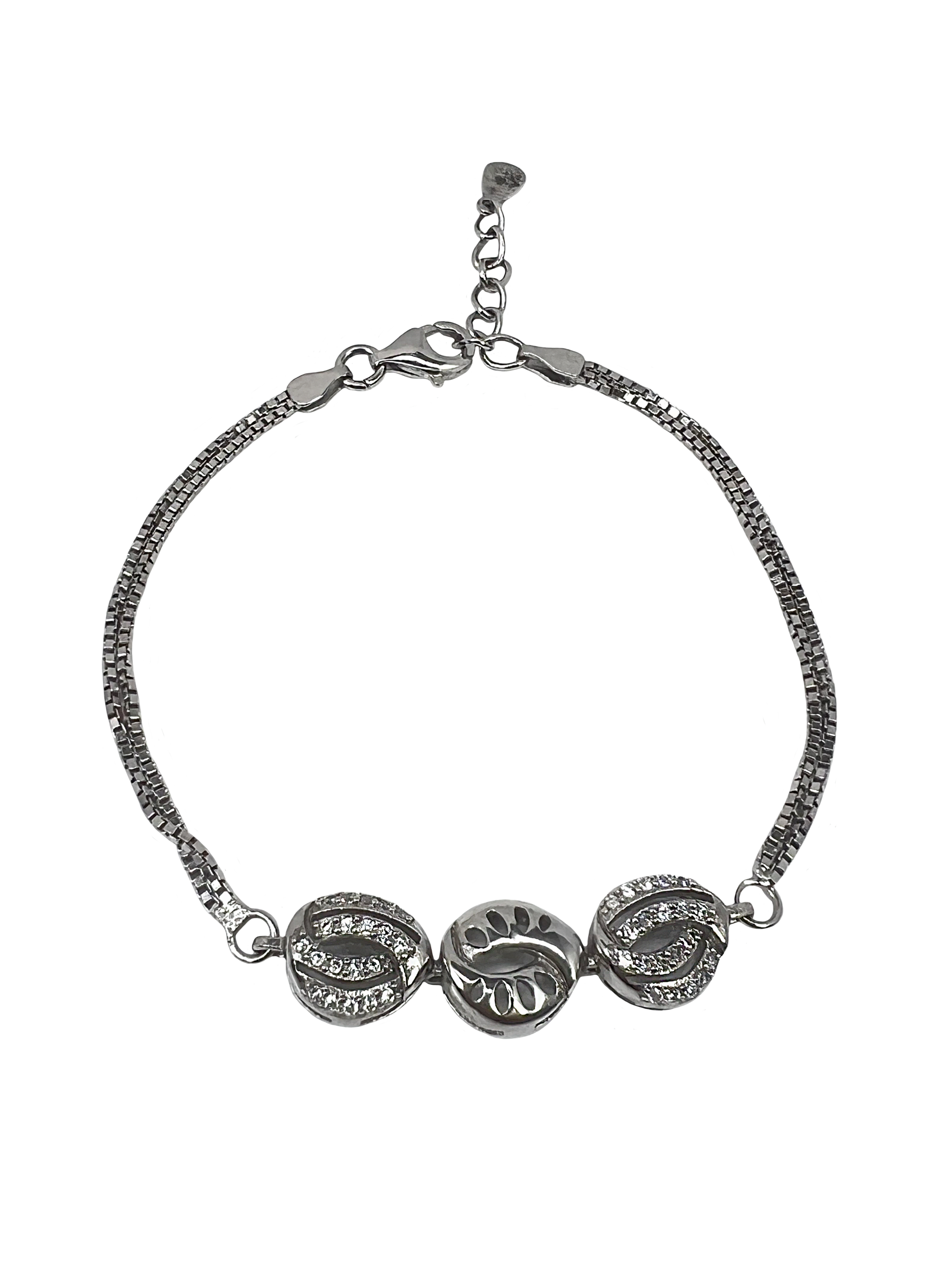 Silver patterned bracelet with crystals