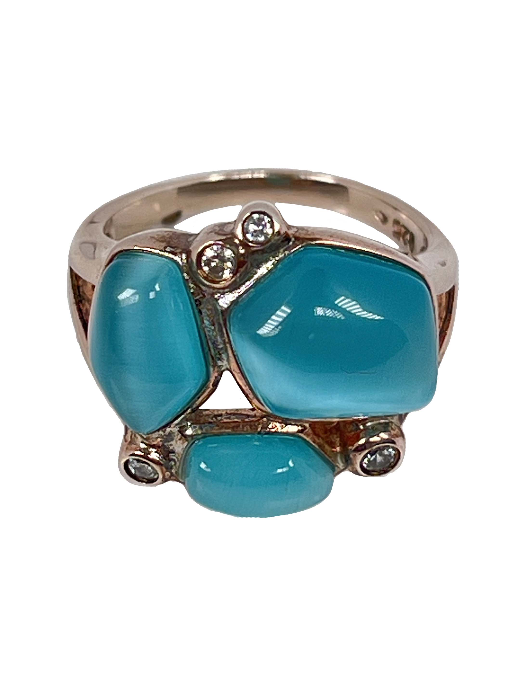 Silver ring with surface treatment and blue stones