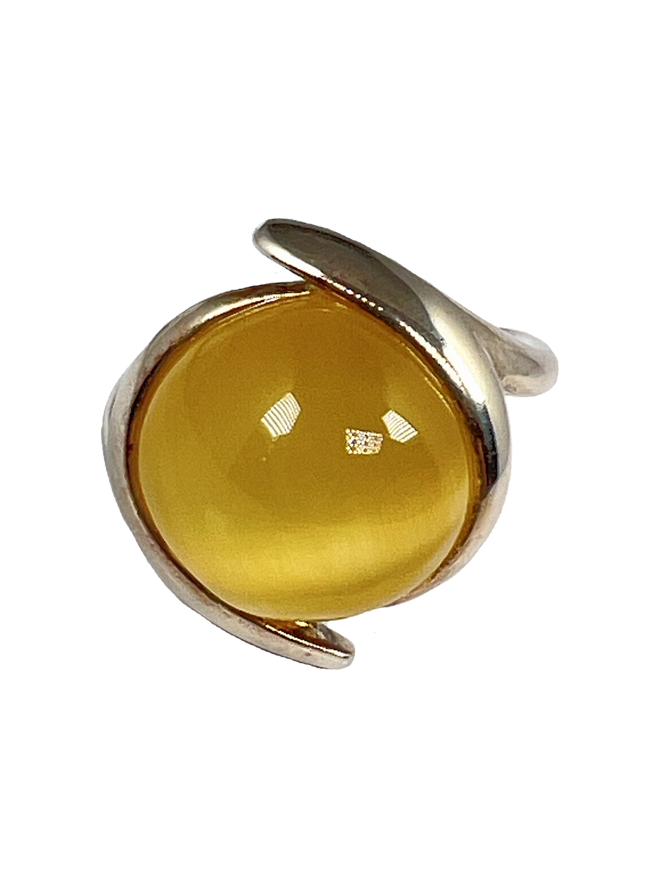 Silver ring with surface treatment with yellow stone