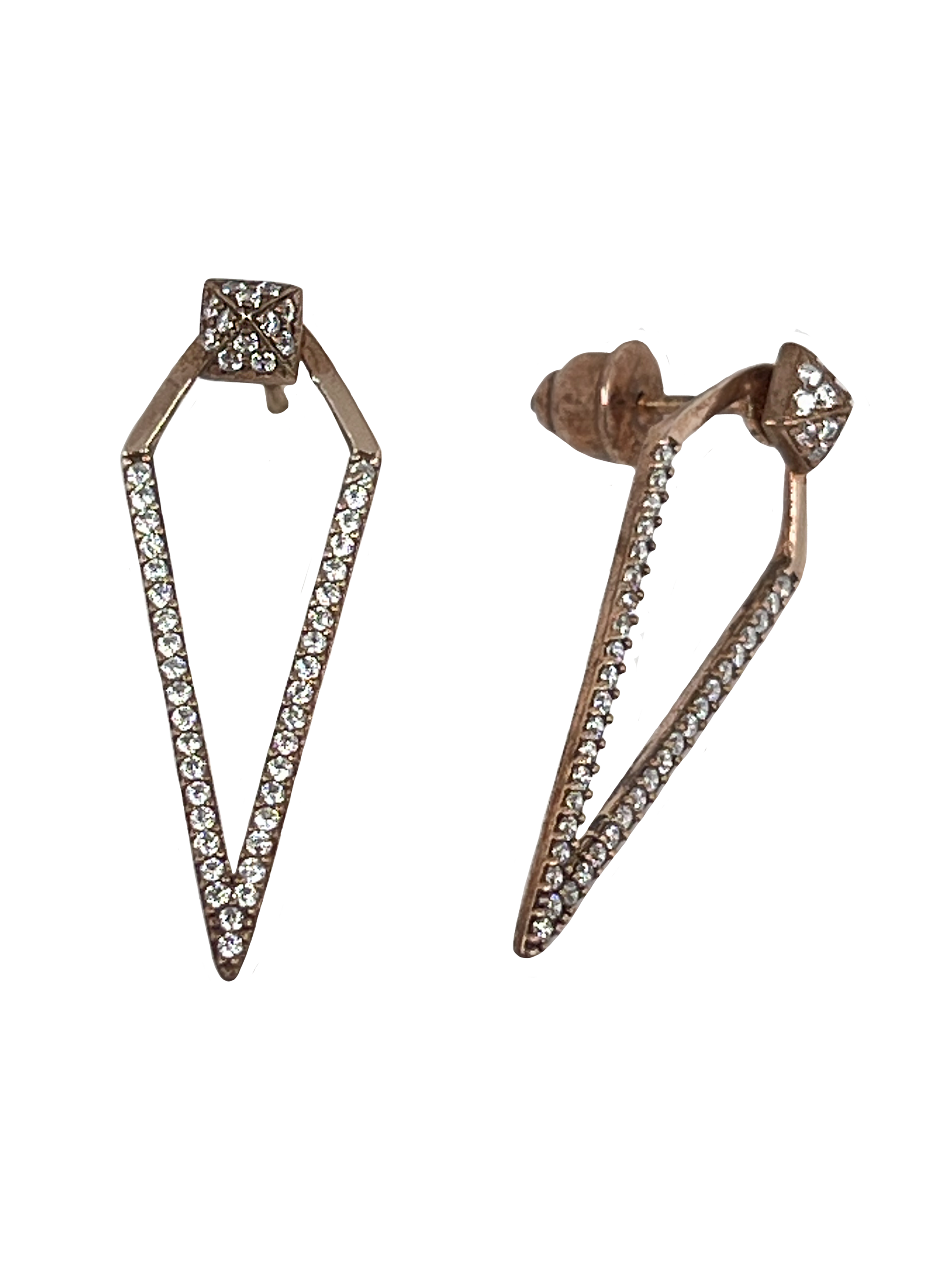 Silver stud earrings with surface treatment and crystals
