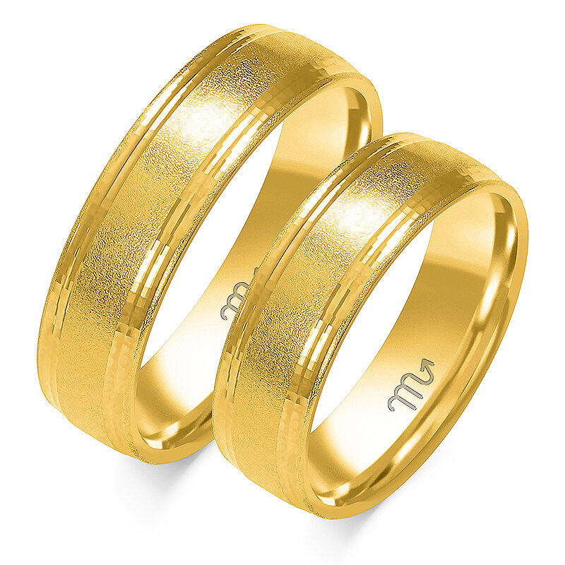 Smėliasrove dengti vestuviniai žiedai pusiau apvaliu profiliu
