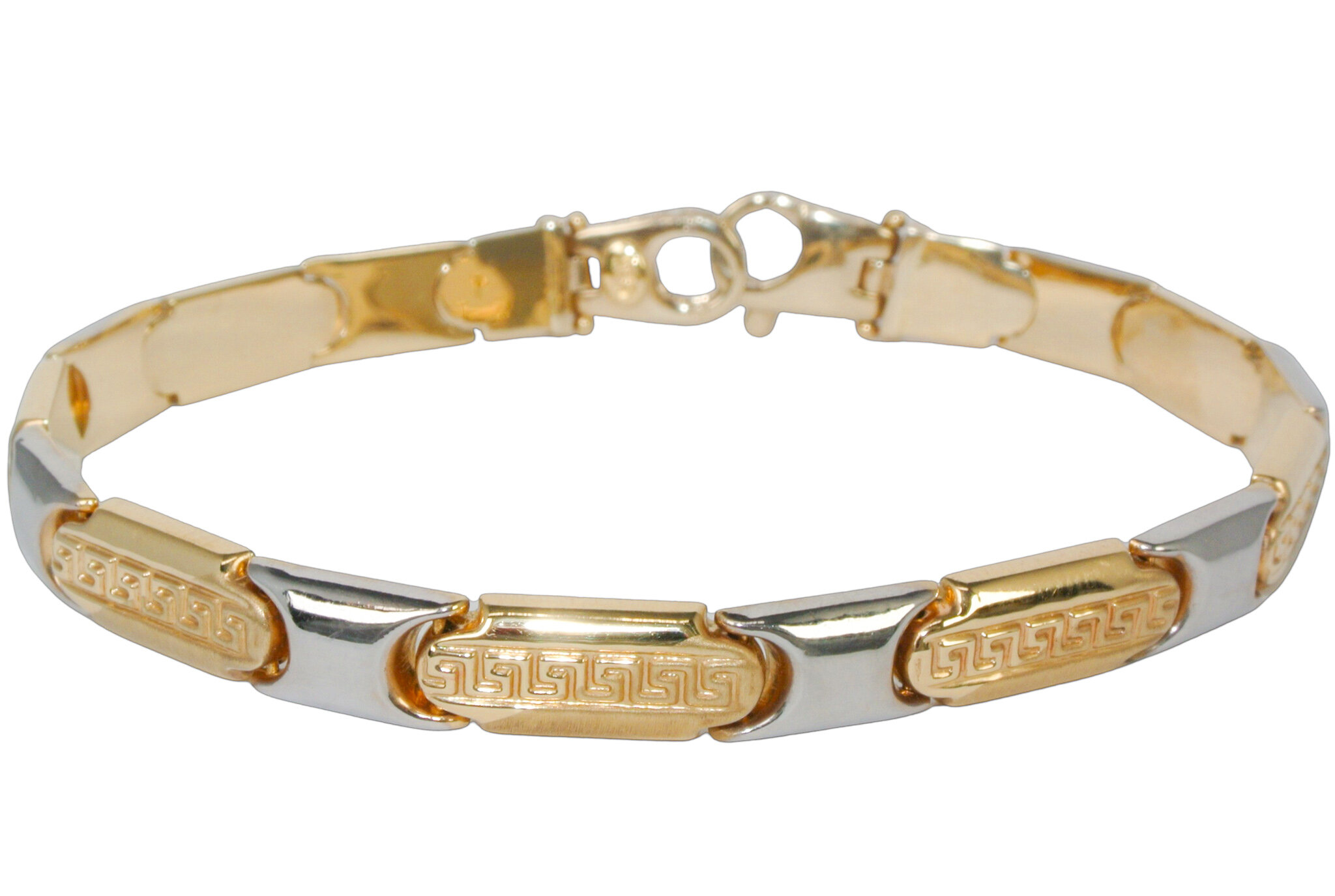 Solid two-tone gold bracelet with an antique pattern
