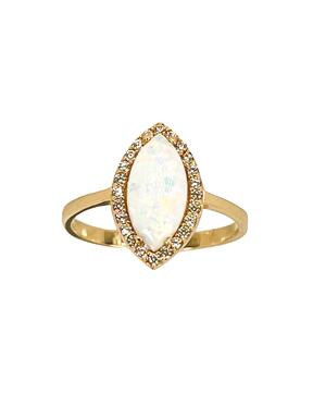 Spīdīgs zelta gredzens ar cirkoniem un opālu