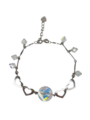 Srebrna bransoletka z kryształkami Ab i sercami
