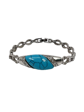 Srebrna bransoletka z niebieskim kamieniem i przezroczystymi kryształkami