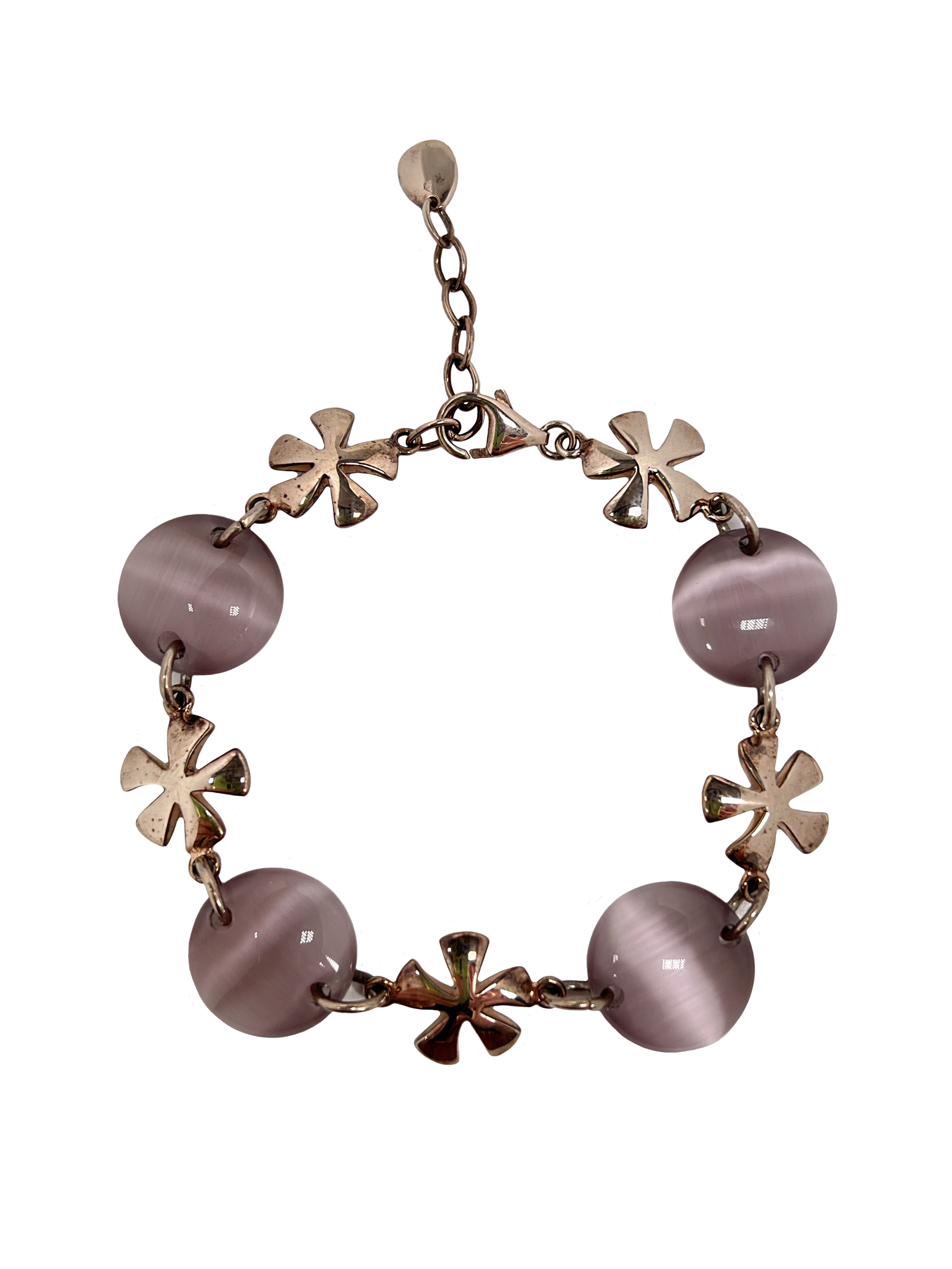 Srebrna bransoletka z obróbką powierzchniową i różowymi kamieniami