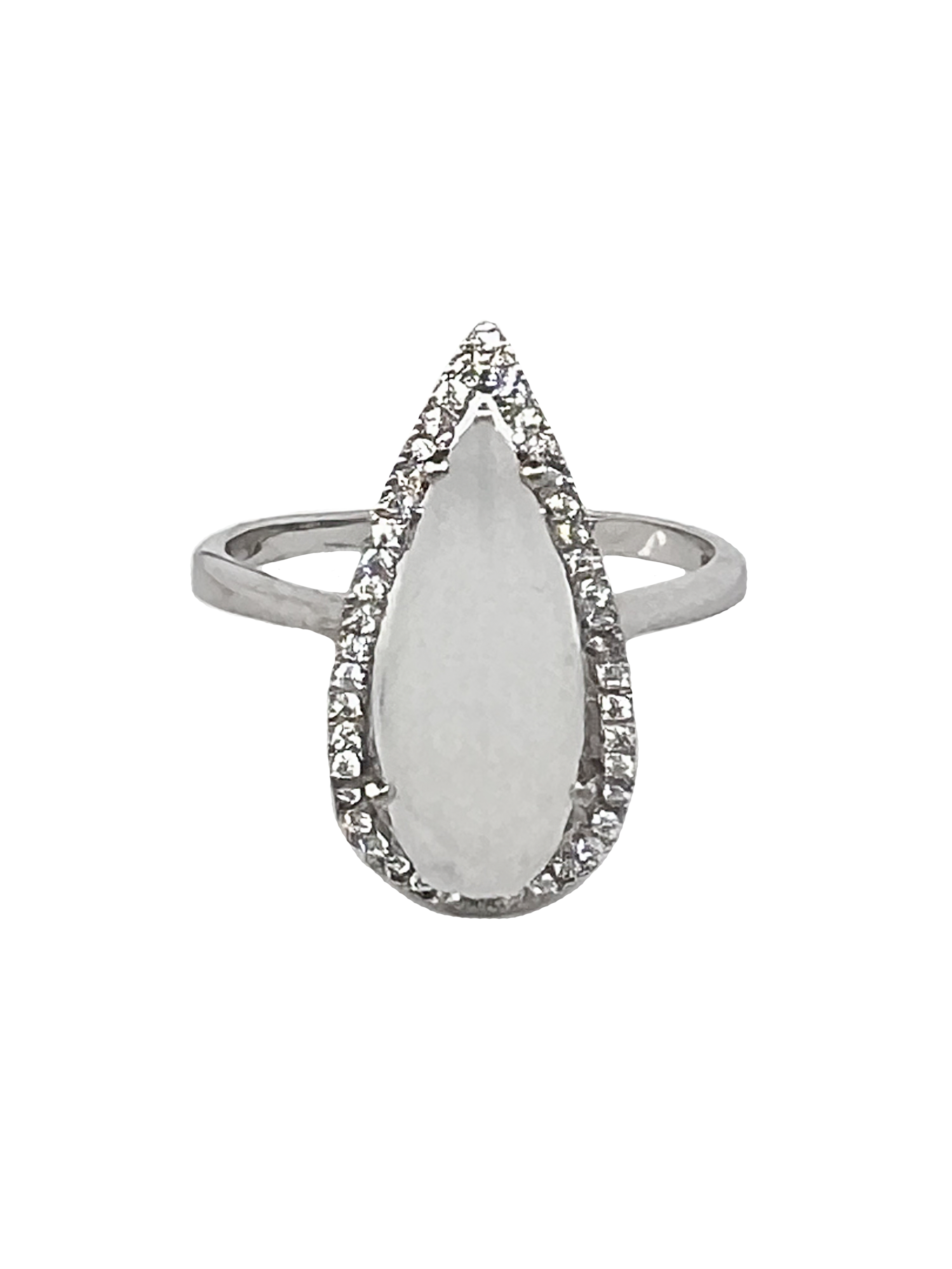 Srebrny pierścionek w kształcie kropli z kryształkami