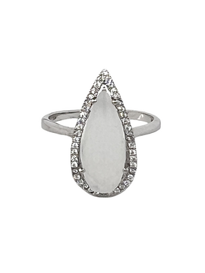 Srebrny pierścionek w kształcie kropli z kryształkami