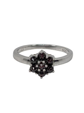 Strieborný prsteň kvet s granátmi