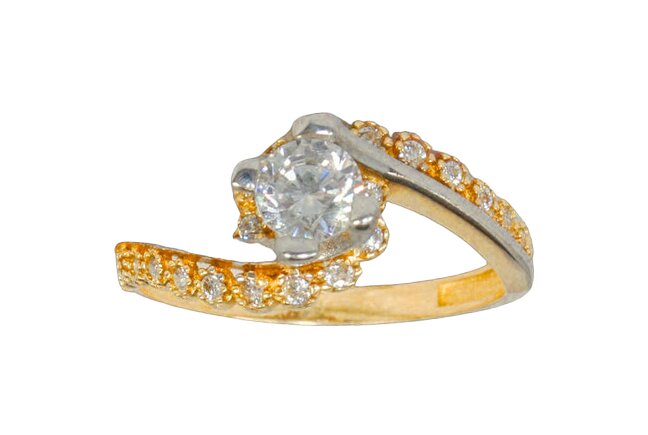 Two-tone gold ring with zircons