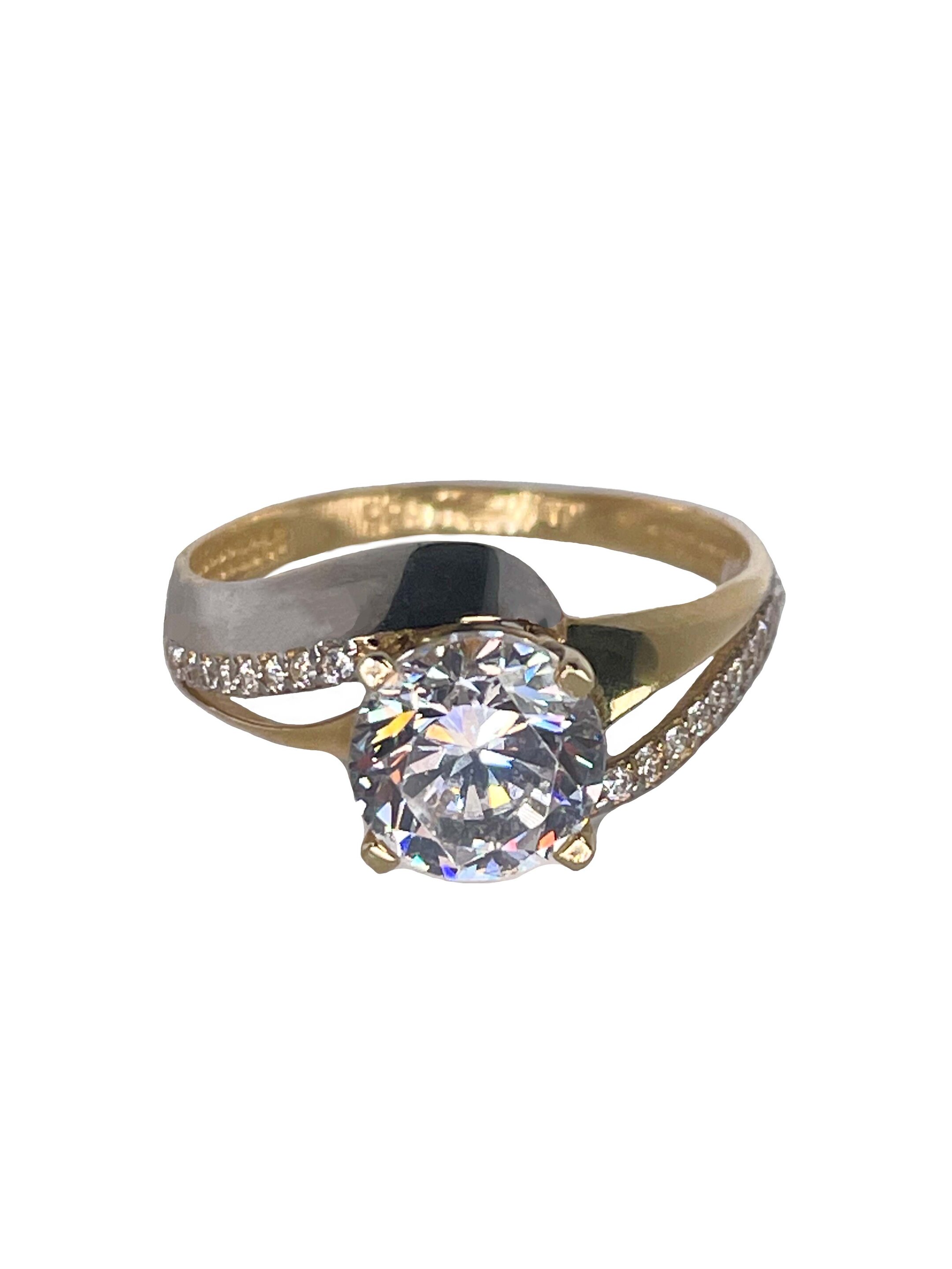 Two-tone gold women's ring with zircons