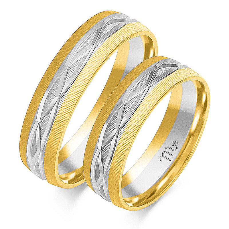 Two-tone wedding bands with waves