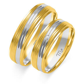 Two-tone wedding rings with a stone