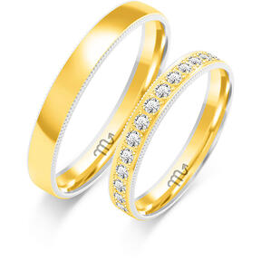 Two-tone wedding rings with rhinestones