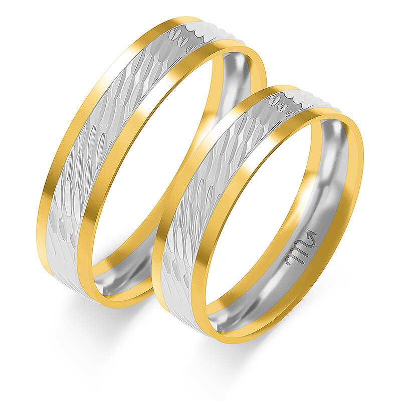 Vestuviniai žiedai su blizgančiu graviravimu