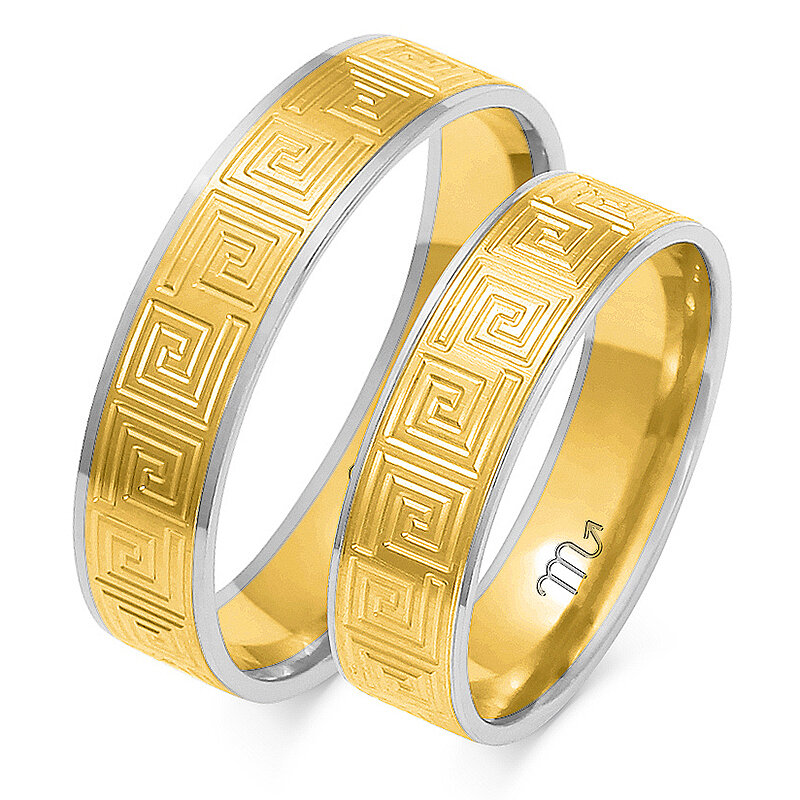 Vestuviniai žiedai su faziniu profiliu ir senoviniais raštais