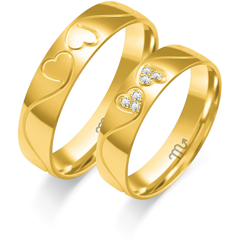 Vestuviniai žiedai su graviravimu su dviem širdelėmis
